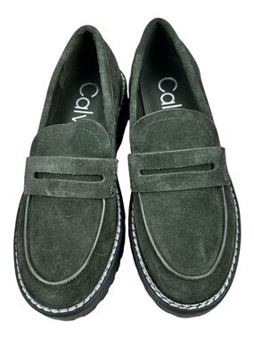 CALVIN KLEIN Women Suzie Suede Slip-on Lug Sole Loafer Dark Green Sz 5.5